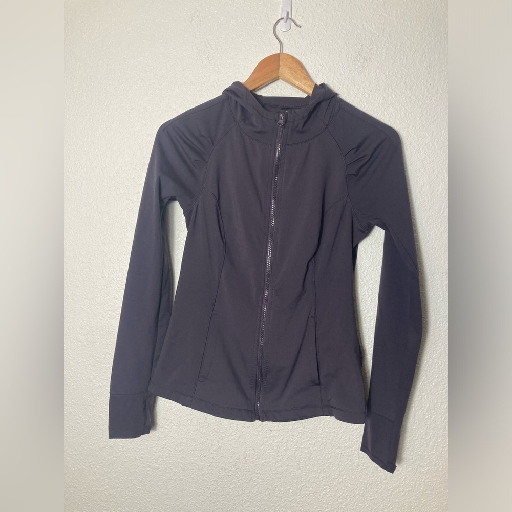 Yogalicious purple full zip hood sweater long sleeve thumb holes Small